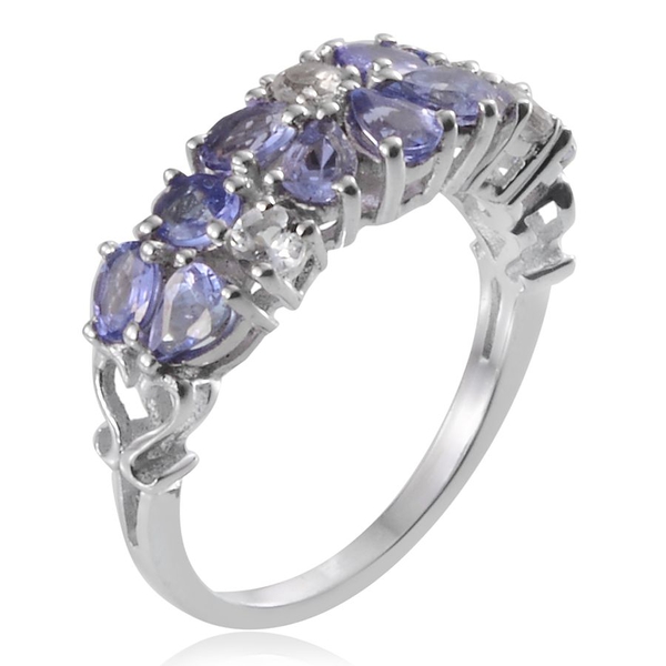 Tanzanite (Pear), White Topaz Ring in Platinum Overlay Sterling Silver 1.650 Ct.