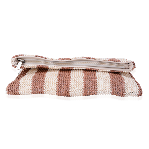 Stripe Straw Clutch Bag With Removable Chain (Size 12x8 inch)