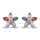 Rainbow Sapphire and Yellow Sapphire Floral Stud Earrings (with Push Back) in Platinum Overlay Sterl