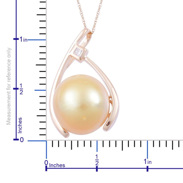 14K Y Gold South Sea Golden Pearl (Rnd 18.50 Ct), Diamond Pendant With Chain 18.530 Ct.