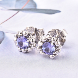 LucyQ Bubble Collection - Tanzanite Stud Earrings (with Push Back) in Rhodium Overlay Sterling Silver