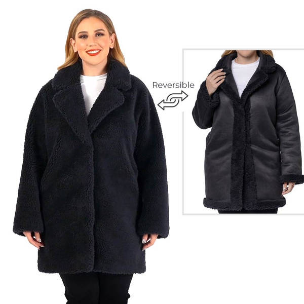 Solid Black with Soft Comfort Reversible Winter Overcoat