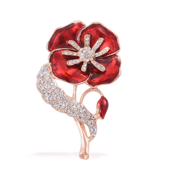 (Option 2) Stunning Bright White Austrian Crystal Floral and Leaf Enameled Brooch in Rose Gold Tone