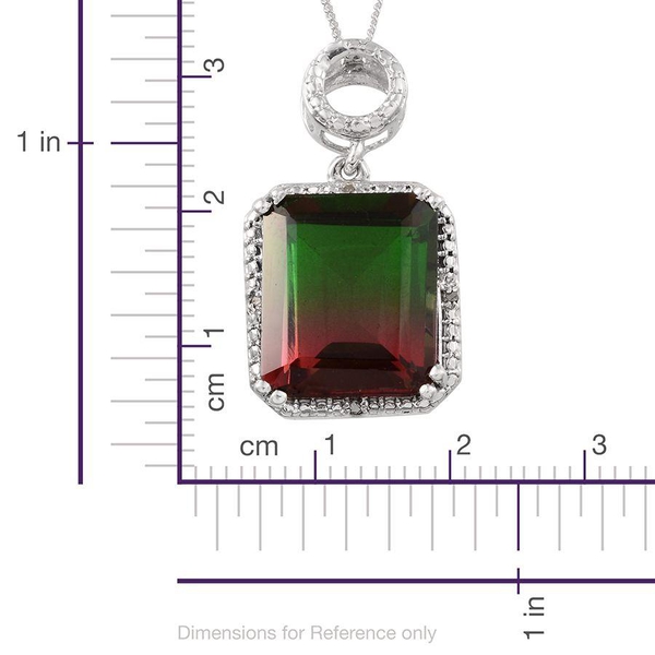Tourmaline Colour Quartz (Oct 9.25 Ct), Diamond Pendant With Chain in Platinum Overlay Sterling Silver 9.280 Ct.