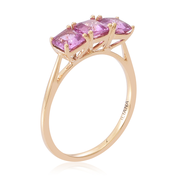 ILIANA 18K Y Gold Pink Sapphire (Asscher Cut) Trilogy Ring 2.250 Ct.