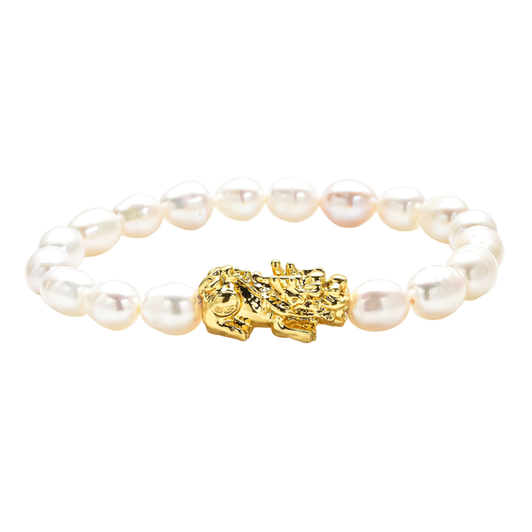 One Time Deal-Freshwater Pearl Stretchable Bracelet (Size 7 to 10) with Pixiu