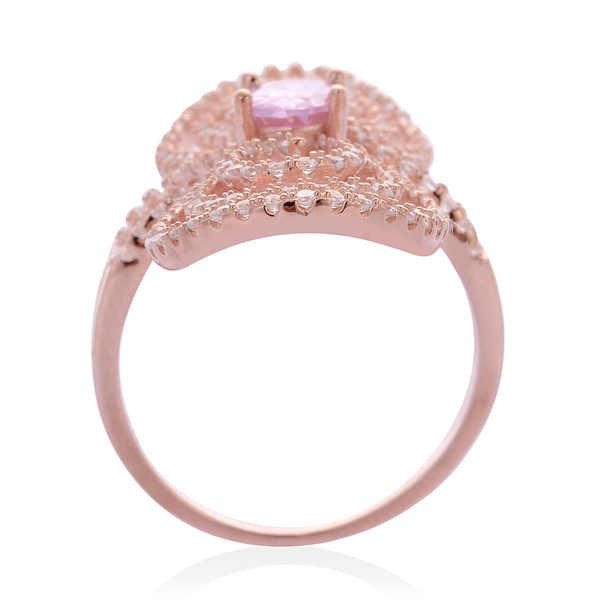 AAA Simulated Pink Sapphire and Simulated White Diamond Ring in Rose Gold Overlay Sterling Silver 2.000 Ct.
