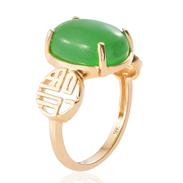 9K Yellow Gold Green Jade (Ovl) Solitaire Ring 7.000 Ct.