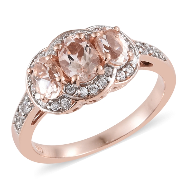 2 Ct Marropino Morganite and Zircon Cluster Ring in Rose Gold Plated Silver