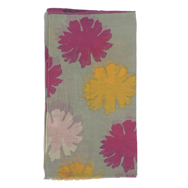100% Wool Floral Pattern Pink, Yellow and Multi Colour Scarf (Size 180x100 Cm)