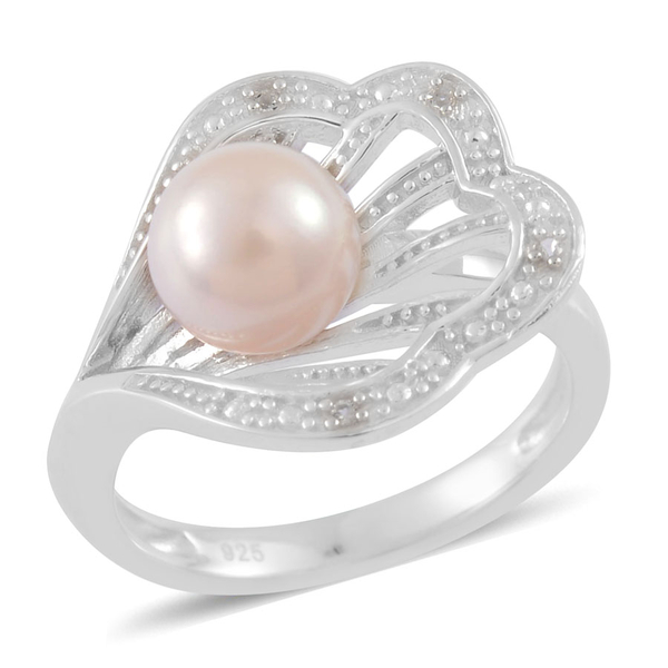 Japanese Akoya Pearl (Rnd 2.75 Ct), White Topaz Ring in Platinum Overlay Sterling Silver 2.800 Ct.