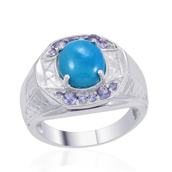 Designer Collection Arizona Sleeping Beauty Turquoise (Ovl 4.00 Ct), Tanzanite Ring in Platinum Over