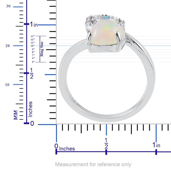 Ethiopian Welo Opal (Rnd 1.25 Ct), White Topaz Ring in Platinum Overlay Sterling Silver 1.600 Ct.