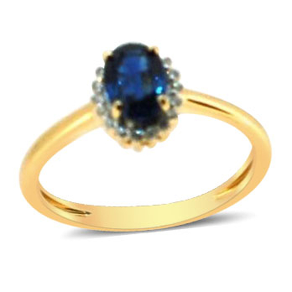 ILIANA 18K Y Gold AAAA Kanchanaburi Blue Sapphire (Ovl 1.00 Ct), Diamond Ring 1.100 Ct.