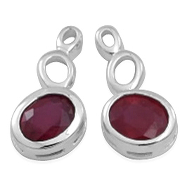 African Ruby (Ovl) Earrings (with Push Back) in Rhodium Plated Sterling Silver 5.500 Ct.