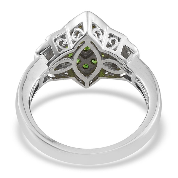 Chrome Diopside (Mrq 0.50 Ct), Natural Cambodian Zircon Ring in Platinum Overlay Sterling Silver 1.250 Ct.