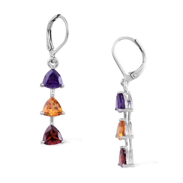 Amethyst (Trl), Mozambique Garnet and Citrine Lever Back Earrings in Platinum Bond 3.750 Ct.