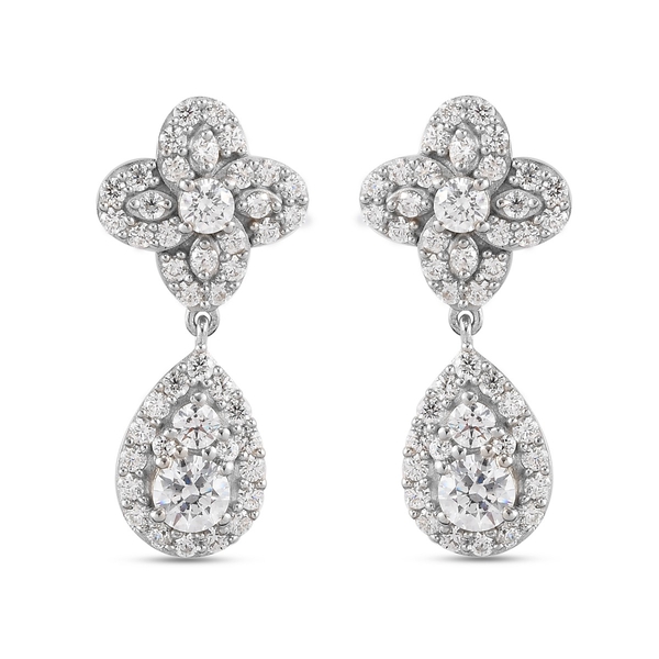 Lustro Stella Platinum Overlay Sterling Silver Earrings (with Push Back) Made with Finest CZ 6.33 Ct