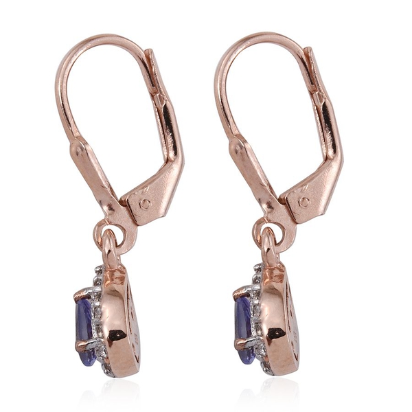 Tanzanite Pear, White Topaz Silver Earrings in Rose Gold Overlay 0.500 Ct.