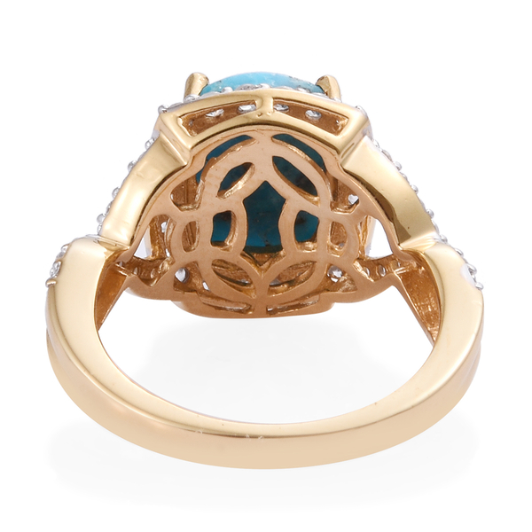 Turquoise (Cush 10x8 mm), Natural Cambodian Zircon Ring in 14K Gold Overlay Sterling Silver 4.000 Ct.