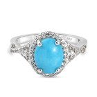Arizona Sleeping Beauty Turquoise and Natural Cambodian Zircon Ring (Size N) in Platinum Overlay Sterling Sil