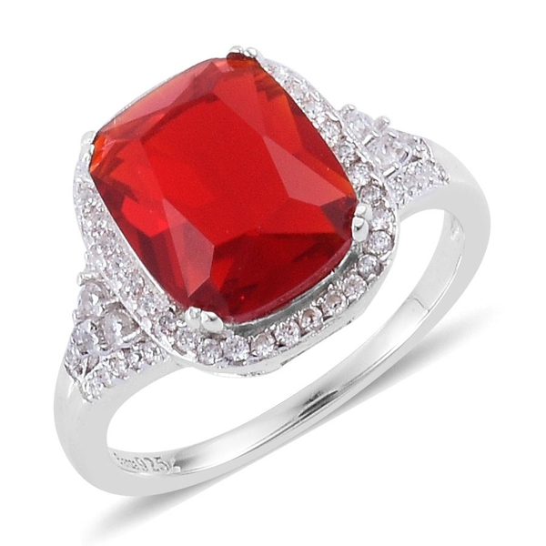 Simulated Ruby and Simulated White Diamond Ring in Rhodium Plated Sterling Silver