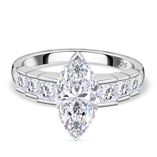 Moissanite Ring in Platinum Overlay Sterling Silver 2.59 Ct.