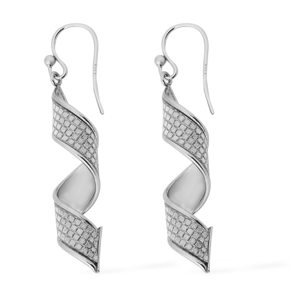 NY Close Out - Designer Rhodium Overlay Sterling Silver Diamond Cut Hook Earrings