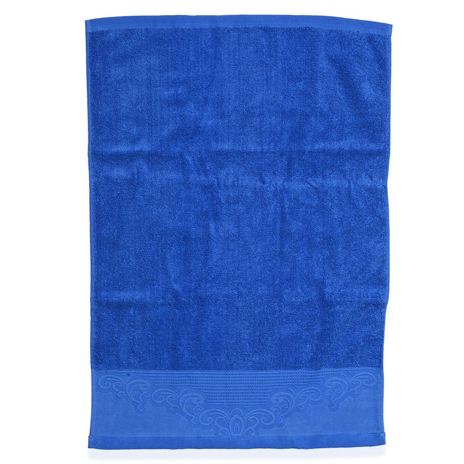 Set of 4 - 100% Cotton Blue Colour 1 Bath Towel (Size 130x65 Cm), 2 Face Towel (Size 65x50 Cm) and 1 Hand Towel (Size 33x33 Cm) with Filigree Pattern at the Border