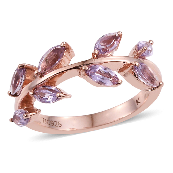 Kimberley Wild At Heart Collection Rose De France Amethyst (Mrq) Leaves Ring in Rose Gold Overlay St