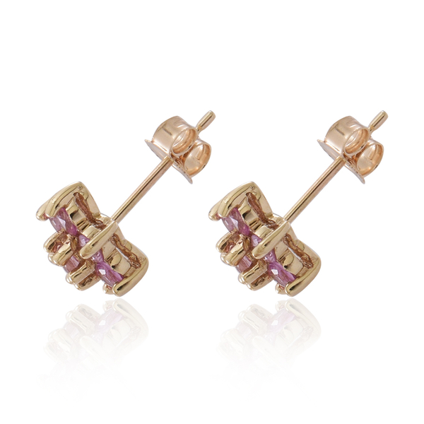 9K Y Gold Pink Sapphire (Rnd) Floral Stud Earrings (with Push Back) 1.000 Ct.