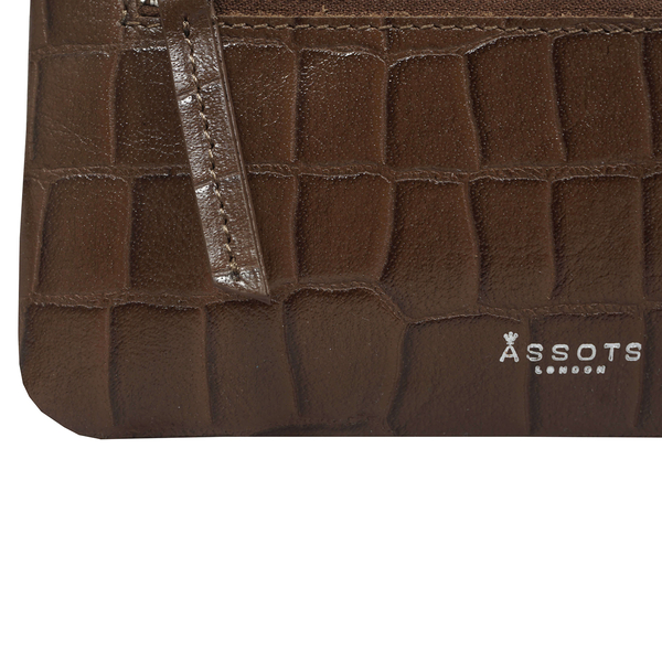 ASSOTS LONDON Dory 100% Genuine Leather Croc Embossed Wristlet Pouch (Size 20x11 Cm) - Tan