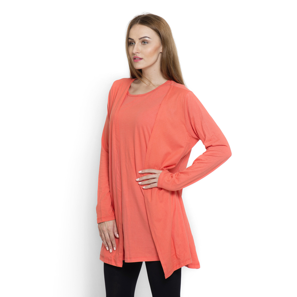 One Time Close Out Deal-Set of 2 -  100% Cotton Dark Coral Colour Long Sleeve Tank Top (Size Small - Medium)