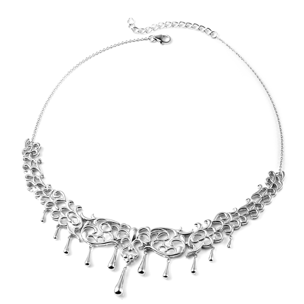 LucyQ Drip Collection - Rhodium Overlay Sterling Silver Necklace (Size 16 with 2 inch Extender), Sil