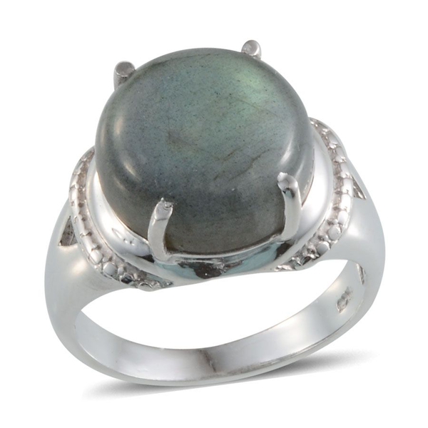 Labradorite (Rnd) Solitaire Ring in Platinum Overlay Sterling Silver 10.250 Ct.