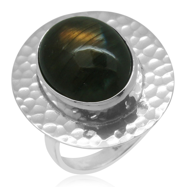 Royal Bali Collection Labradorite (Ovl) Solitaire Ring in Sterling Silver 9.310 Ct.