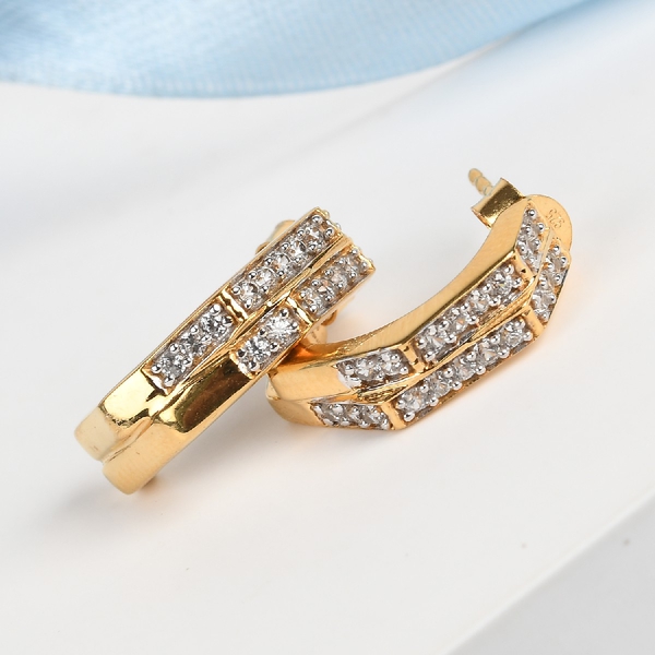 Natural Cambodian Zircon J Hoop Earrings (with Push Back) in 14K Gold Overlay Sterling Silver 0.580 Ct.