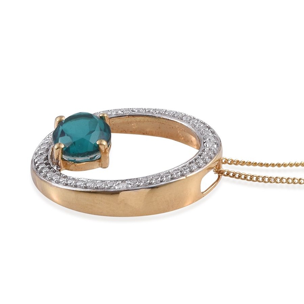 Capri Blue Quartz (Ovl 2.25 Ct), Diamond Pendant With Chain in 14K Gold Overlay Sterling Silver 2.280 Ct.