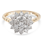 9K Yellow and White Gold SGL Certified Natural Diamond (I3/G-H) Floral Ring (Size T) 1.03 Ct.