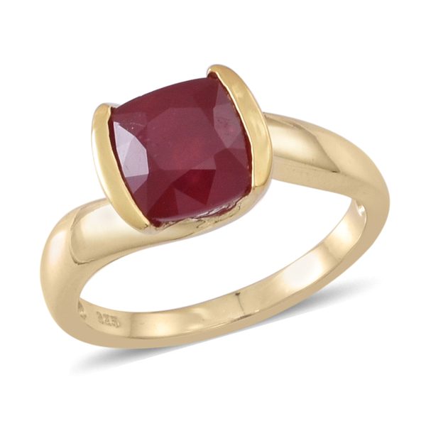 African Ruby (Cush) Solitaire Ring in 14K Gold Overlay Sterling Silver 3.000 Ct.