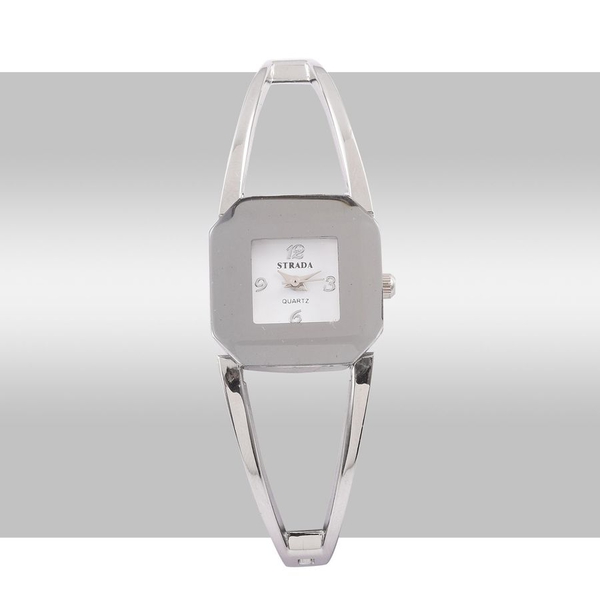 STRADA Japanese Movement White Dial Water Resistant Watch in Silver Tone with Stainless Steel Back and Chain Strap