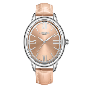 Gamages Of London Ladies Grace Swiss Movement Rose Colour Case Water Resistant Watch with Champagne Leather Strap