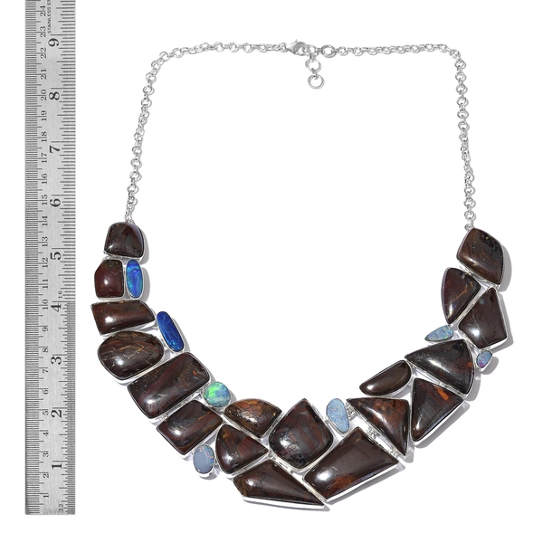 One Off A Kind- Boulder Opal Rock and Opal Double Necklace (Size 18 with 1 inch Extender) in Sterling Silver 466.760 Ct. Silver wt 57.45 Gms.