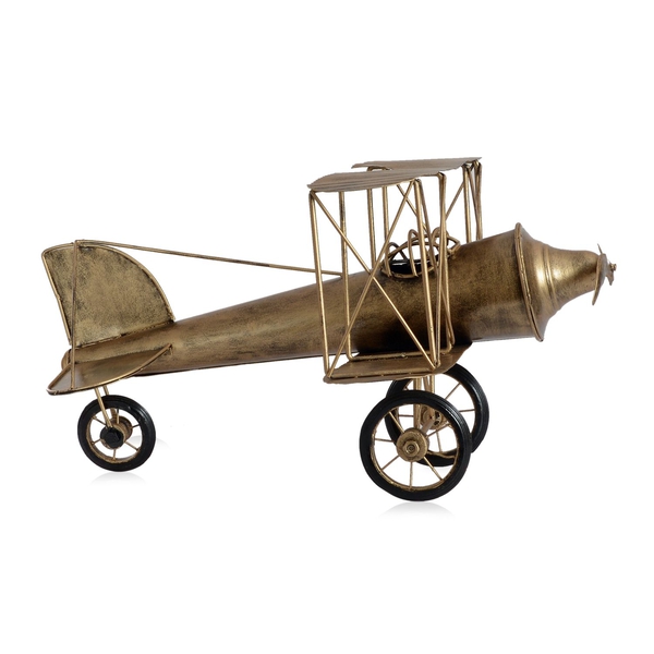 Home Decor - Golden Colour Handmade Aeroplane with Two Fins