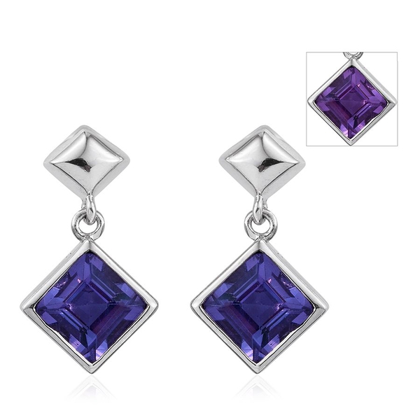 Lavender Alexite (Sqr) Earrings (with Push Back) in Platinum Overlay Sterling Silver 3.000 Ct.