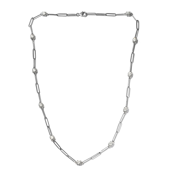Lustro Stella Platinum Overlay Sterling Silver Paperclip Station Necklace (Size 24) Made with Finest