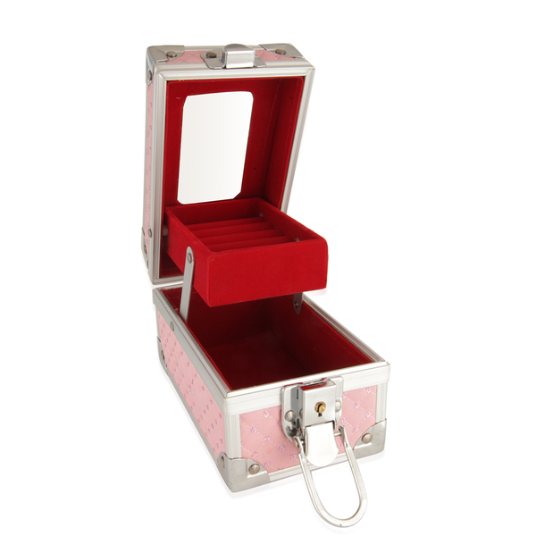 Pink Colour Jewellery Box in Silver Tone with Mirror Inside (Size 15x10x9 Cm)