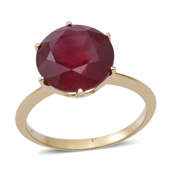Signature Collection- 9K Yellow Gold AAA Rare Size African Ruby (Rnd) Ring 10.000 Ct.