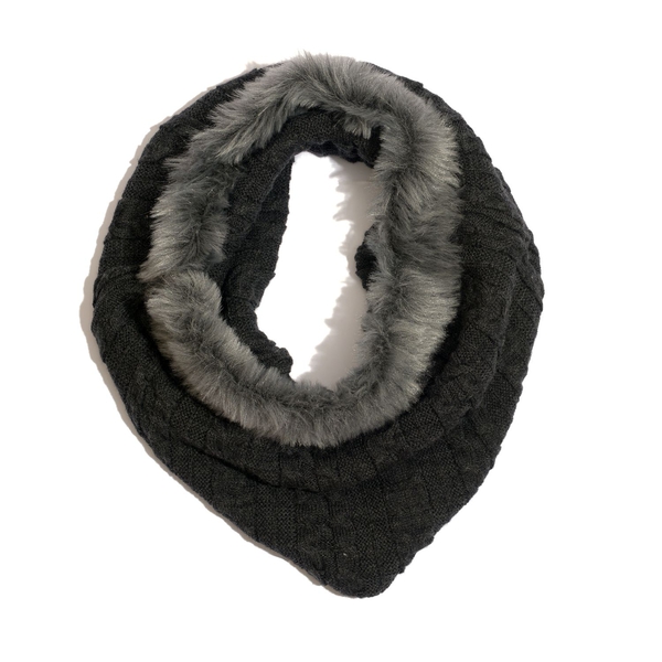 Charcoal Colour Knitted Snood and Hand Gloves with Fur