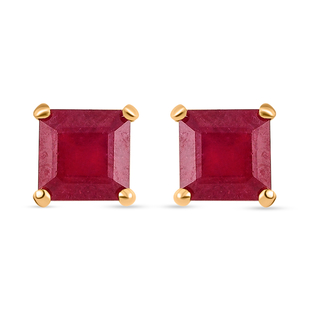 African Ruby Stud Earrings (With Push Back) in Vermeil Yellow Gold Overlay Sterling Silver 3.14 Ct.